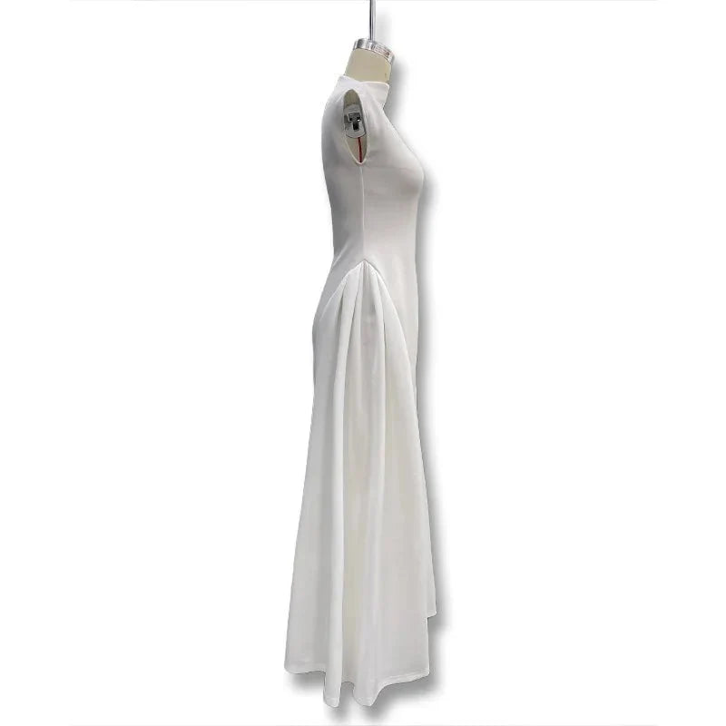 Women's sleeveless polyester A-line prom party dress by The Glow Sanctuary, solid color with flattering fit and elegant design.