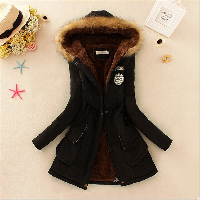 Women’s Military Hooded Puffer Parka – Cotton-Filled Fur-Trimmed Winter Coat