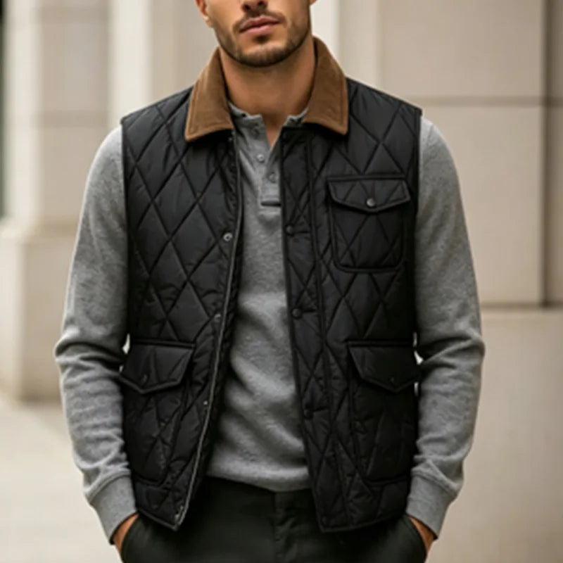 Men's Winter Sleeveless Padded Vest Jacket – Warm Stand Collar Waistcoat