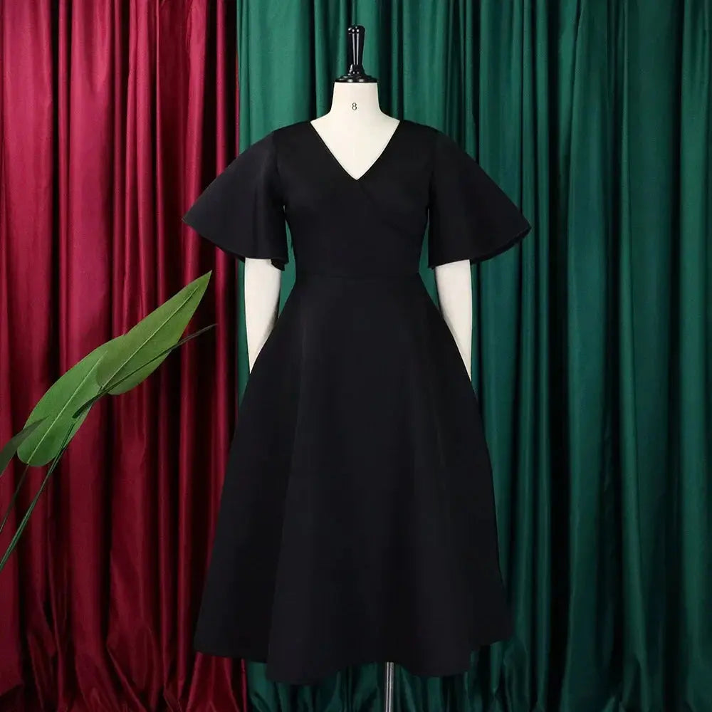 TrenLux Wear Women's Polyester High Waist Flare Sleeve Pleated A-Line Midi Dress The Glow Sanctuary