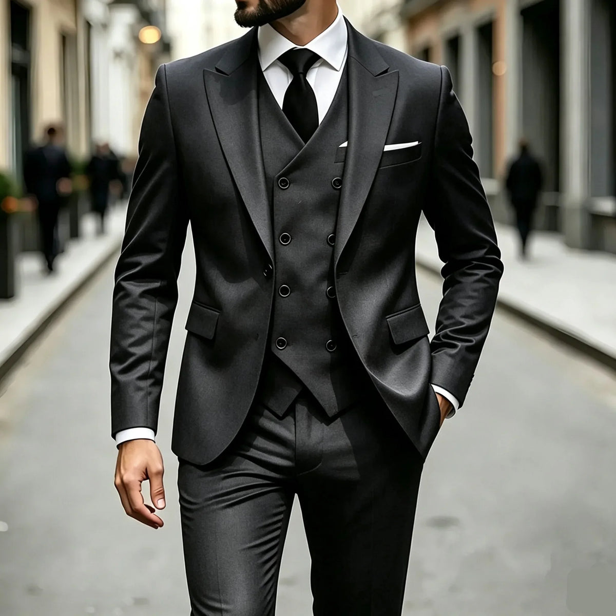 Men's Peak-Lapel Three-Piece Tuxedo Suit