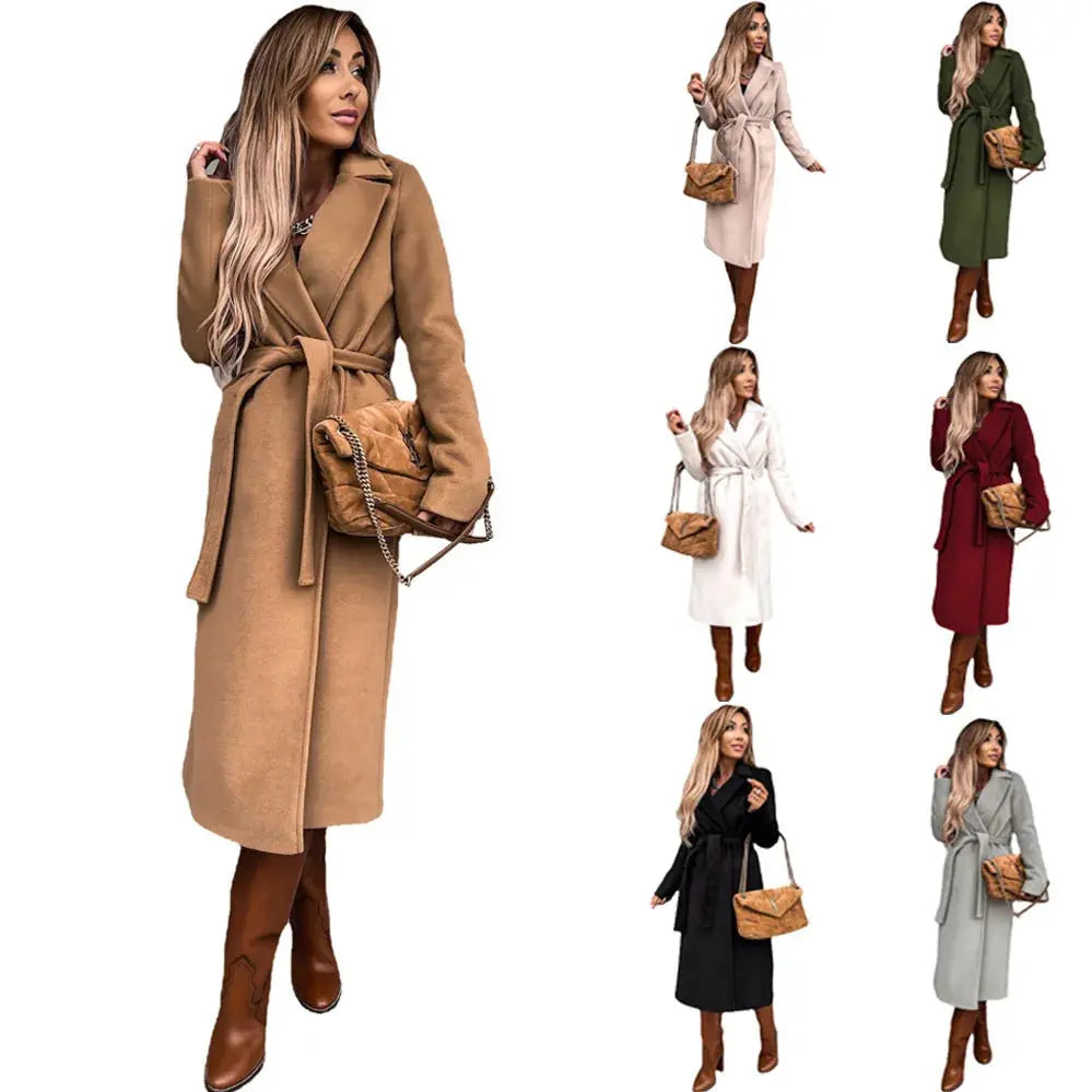 TrenLux Wear Women's Solid Woolen Lapel Coat — Long Sleeve Loose Fit Autumn Winter Coat TrenLux Wear