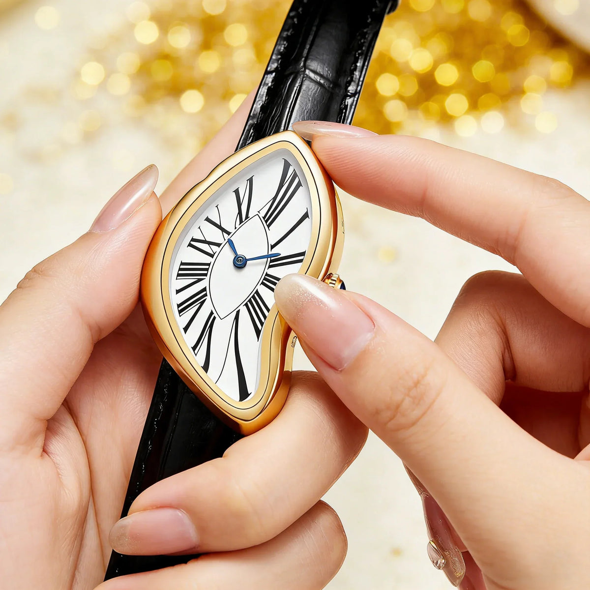 Women's Retro Y2K TrendLux Wear watch with irregular alloy case and leather strap, featuring quartz movement.