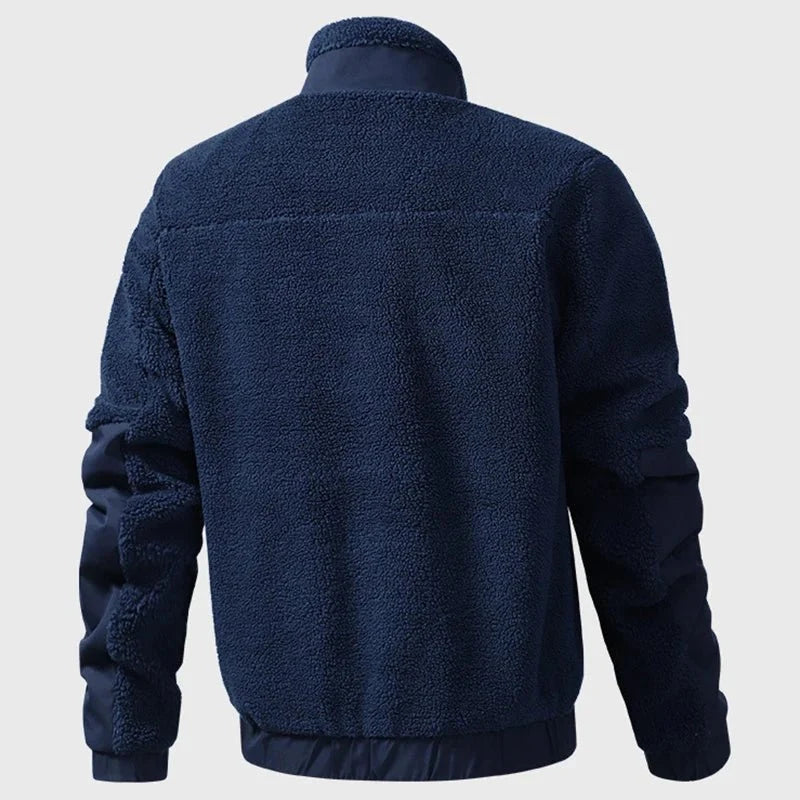 Men's vintage patchwork fleece zip-up jacket with stand collar, TrendLux Wear streetwear coat, casual and stylish outerwear