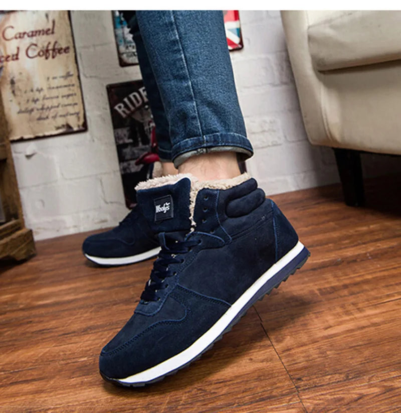 Men's Winter Lace-Up Fur Plush Ankle Boots – Warm Snow Boots Plus Size