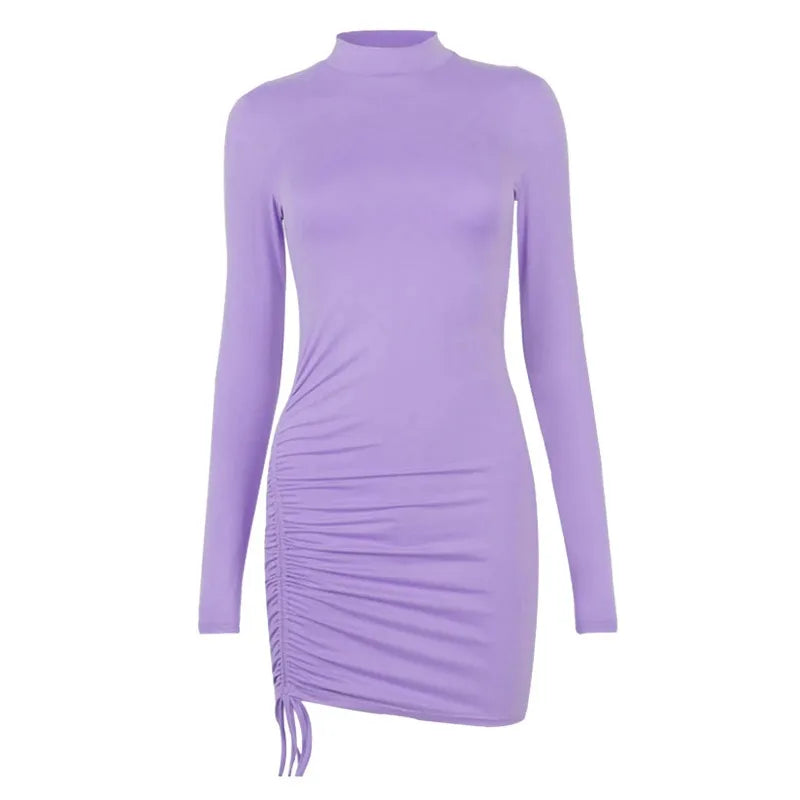 TrendLux Women's Polyester-Spandex Drawstring O-Neck Bodycon Dress