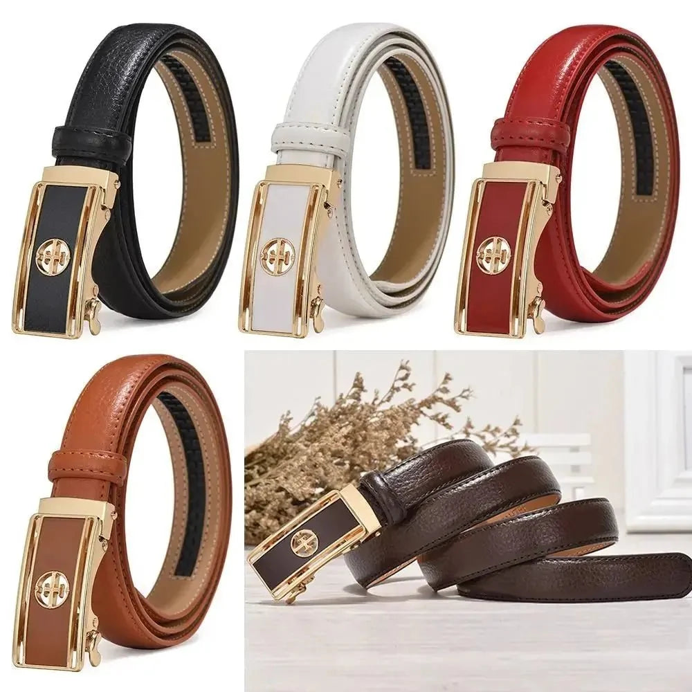 Women’s genuine leather belt by TrendLux Wear featuring a sleek design and polished finish on a neutral background.