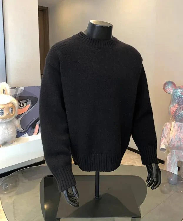 Men's cashmere-blend round neck pullover sweater by TrendLux Wear in five colors, featuring a classic fit and soft knit texture.