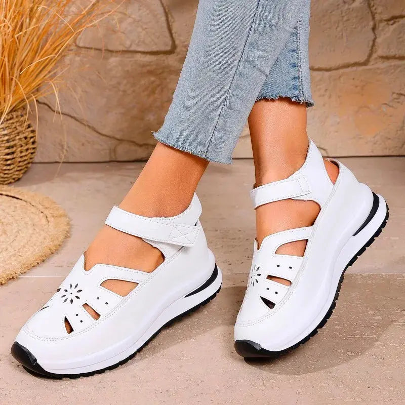 TrenLux Wear Women's PU Buckle Strap Closed Toe Wedge Office & Career Sandals TrenLux Wear