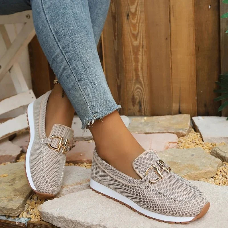 Women's TrendLux Wear thick sole slip-on loafers with round toe in beige, white, blue, and gray, size 36-43, casual walking shoes.