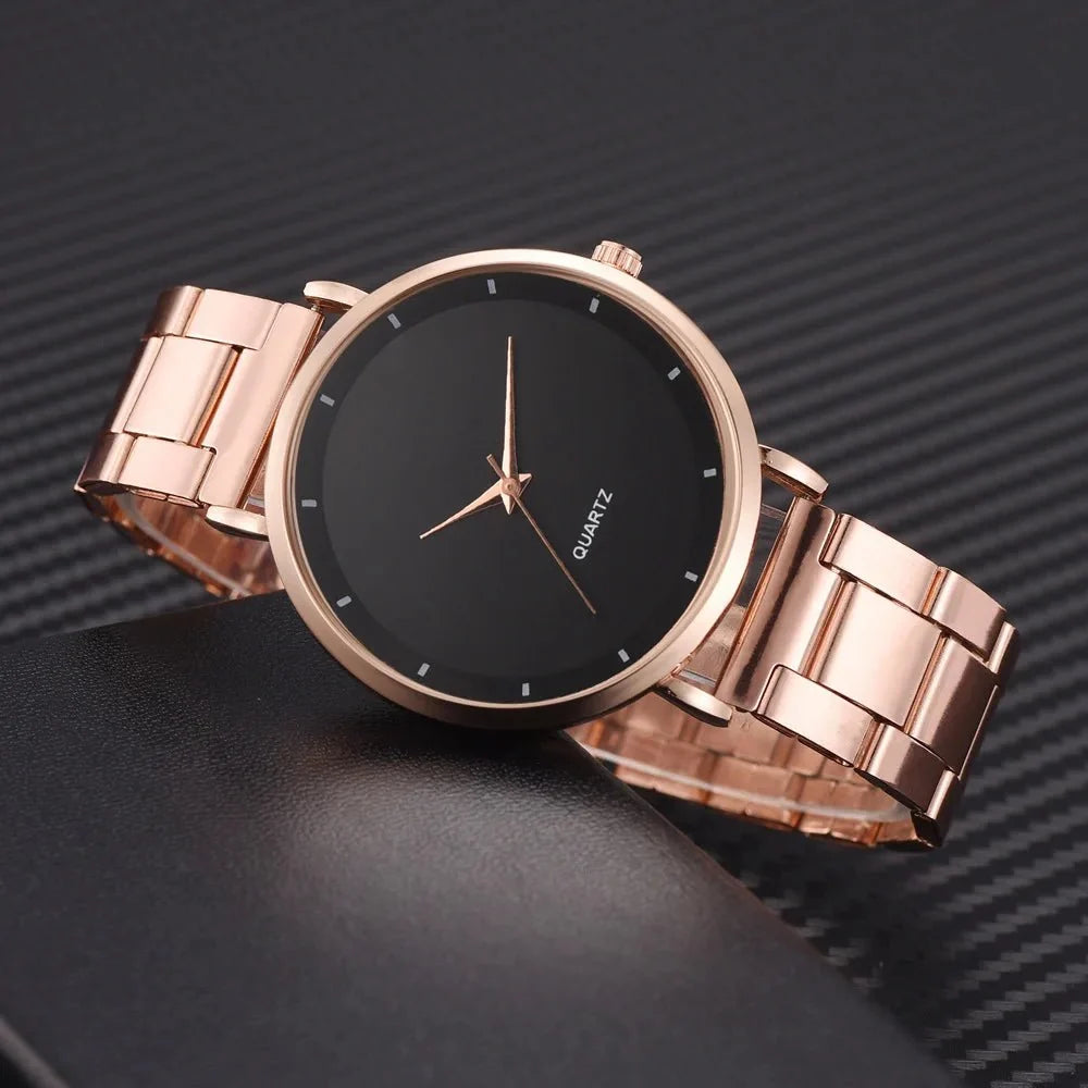 Women's rose gold stainless steel watch by TrendLux Wear with a sleek round face and elegant design.