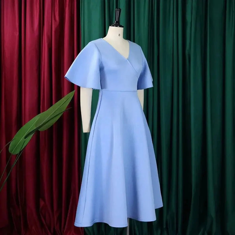 Women's polyester high waist flare sleeve pleated A-line midi dress by The Glow Sanctuary, featuring a stylish and elegant design.