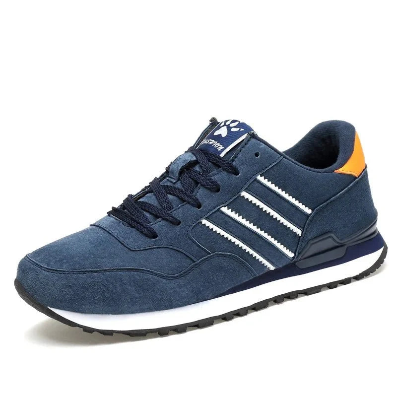 Men's luxury suede running sneakers by TrendLux Wear featuring breathable, anti-odor sport shoes with stylish design.
