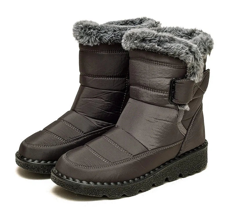 Women’s Mid-Calf Fur Lined Snow Boots – Warm Winter Walking Boots with Hook & Loop