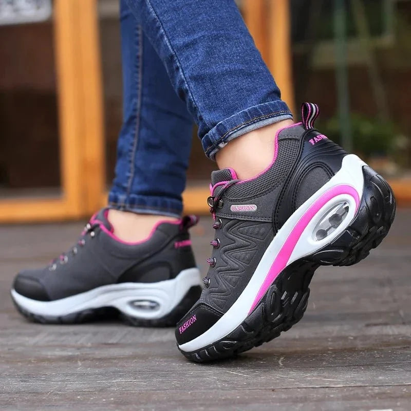 Women’s breathable PU-EVA platform lace-up sneakers by TrendLux Wear, featuring a stylish design and comfortable walking sole.