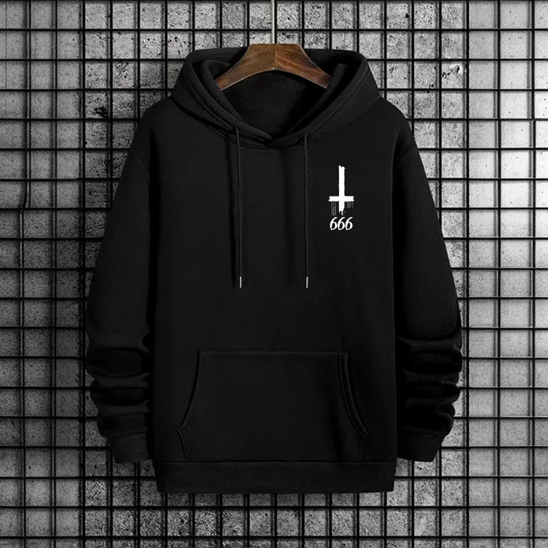 Men's TrendLux Wear hoodie, warm casual streetwear pullover sweatshirt in black, suitable for autumn and winter.