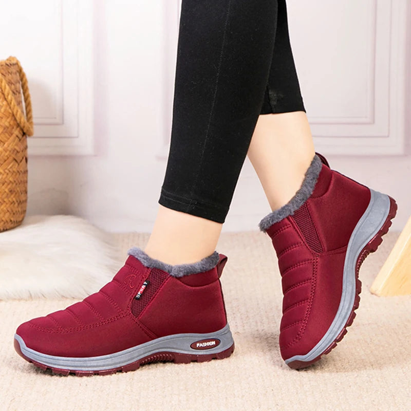 Women’s Plush Winter Snow Boots – Warm Slip-On Ankle Booties with Rubber Sole