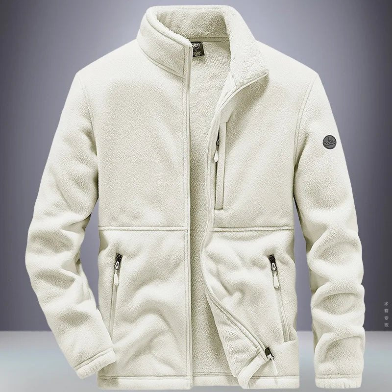 Men's fleece-lined hooded winter jacket by TrendLux Wear, zip-up casual coat in plus sizes S–6XL, shown in dark navy.
