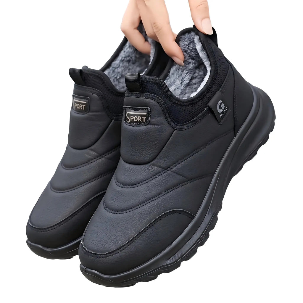 Men's Waterproof Slip-On Winter Snow Sport Shoes – Plush Lined Thick Heel