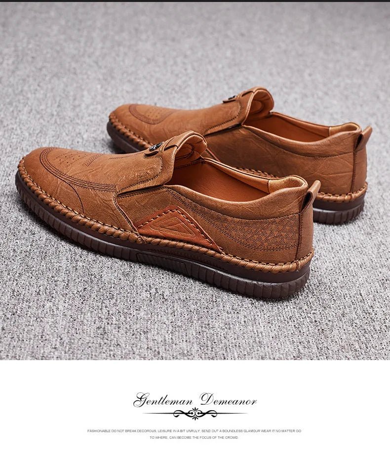 Men's genuine leather slip-on loafer sneakers with breathable soft sole, casual moccasin-style shoes by TrendLux Wear