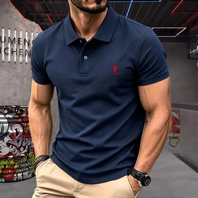 Men's Embroidered Cotton Short-Sleeve Polo
