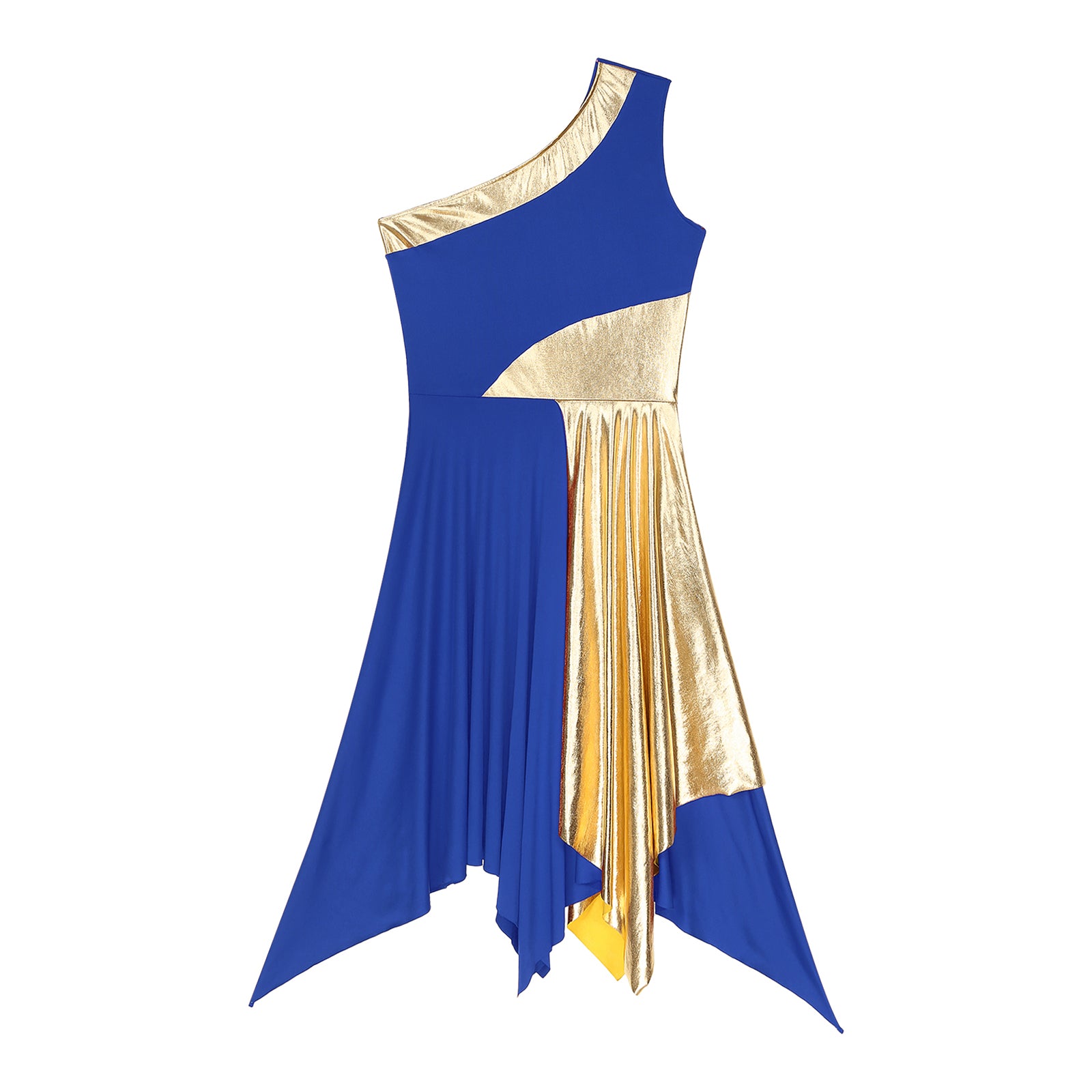 TrendLux Women's Polyester-Spandex One-Shoulder Metallic Lyrical Dance Worship Dress