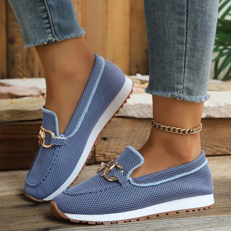 Women's TrendLux Wear thick sole slip-on loafers with round toe in beige, white, blue, or gray, available in sizes 36-43.