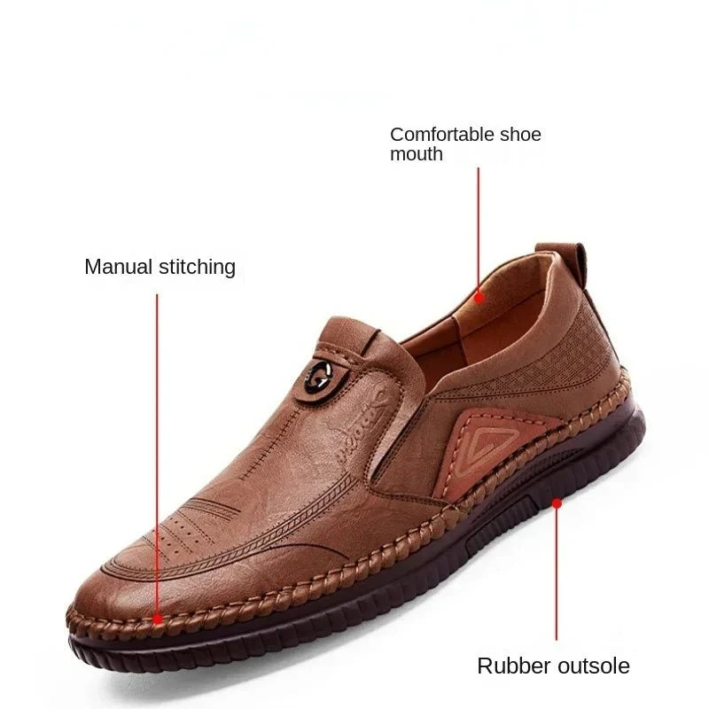 Men's genuine leather slip-on loafer sneakers with breathable soft sole and moccasin design by TrendLux Wear