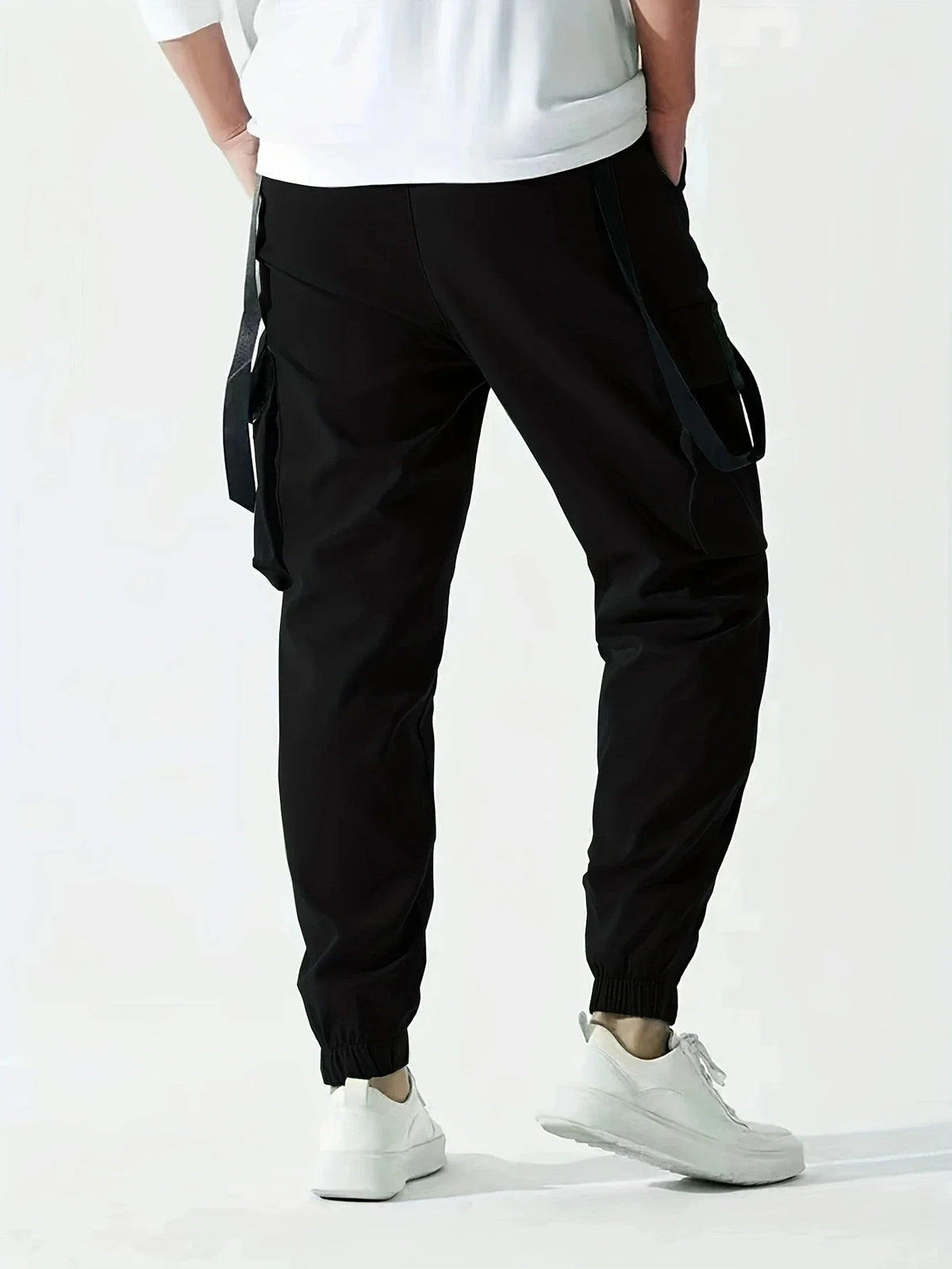 Men's Techwear cargo joggers by TrendLux Wear with drawstring waist and multiple pockets in a modern hip hop style.