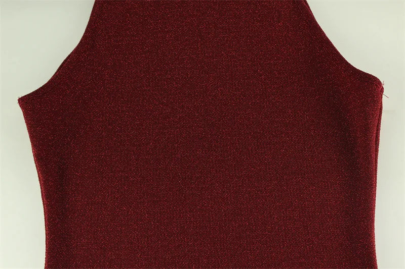 Red Sequin High-Neck Bodycon Maxi Dress