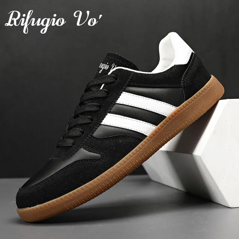Men's thick-sole striped board sneakers by TrendLux Wear, casual fashion shoes with a modern, stylish design.