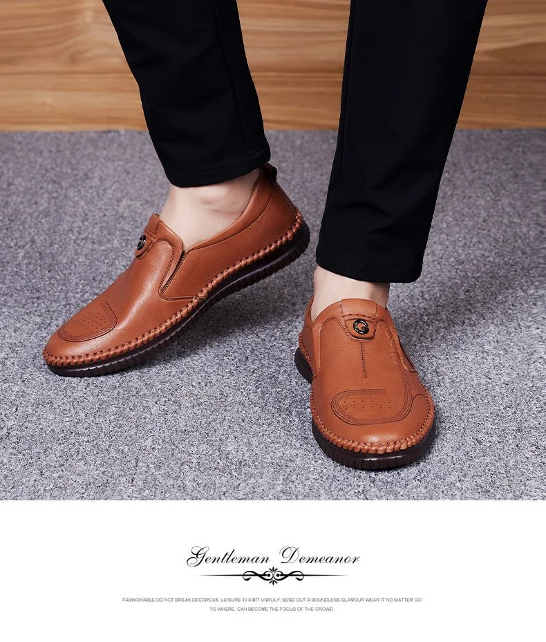 Men's genuine leather slip-on loafer sneakers with breathable soft sole, moccasin-style casual shoes from TrendLux Wear