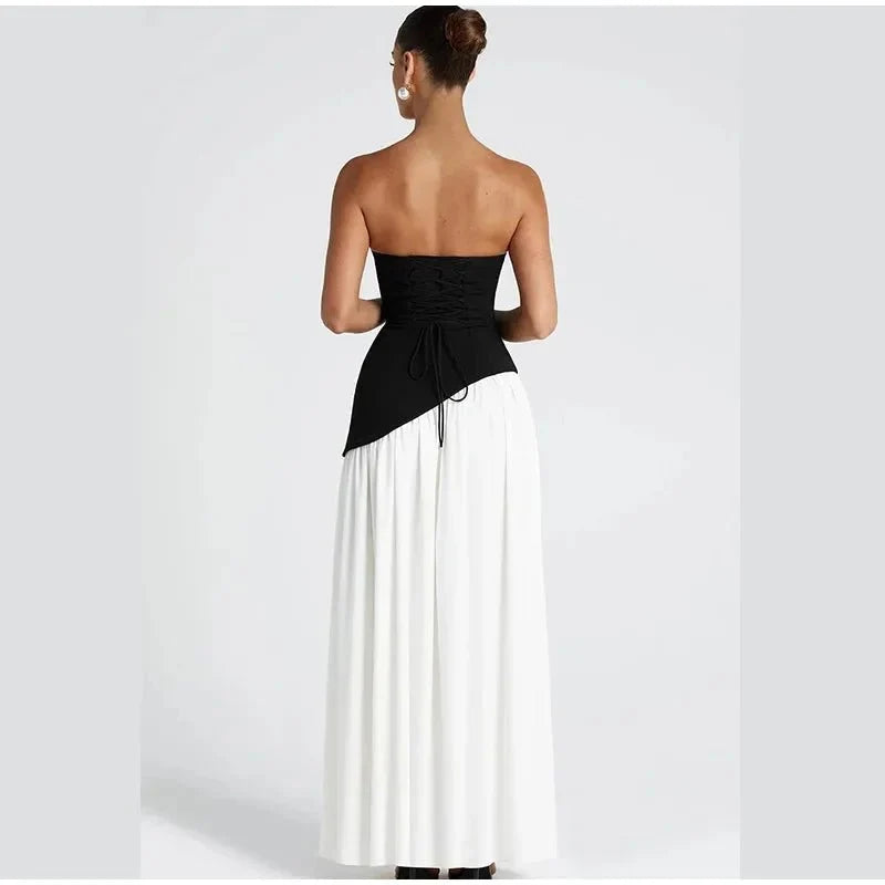Women's Strapless Backless Maxi Dress with Ribbon Scarf - TrendLux Wear