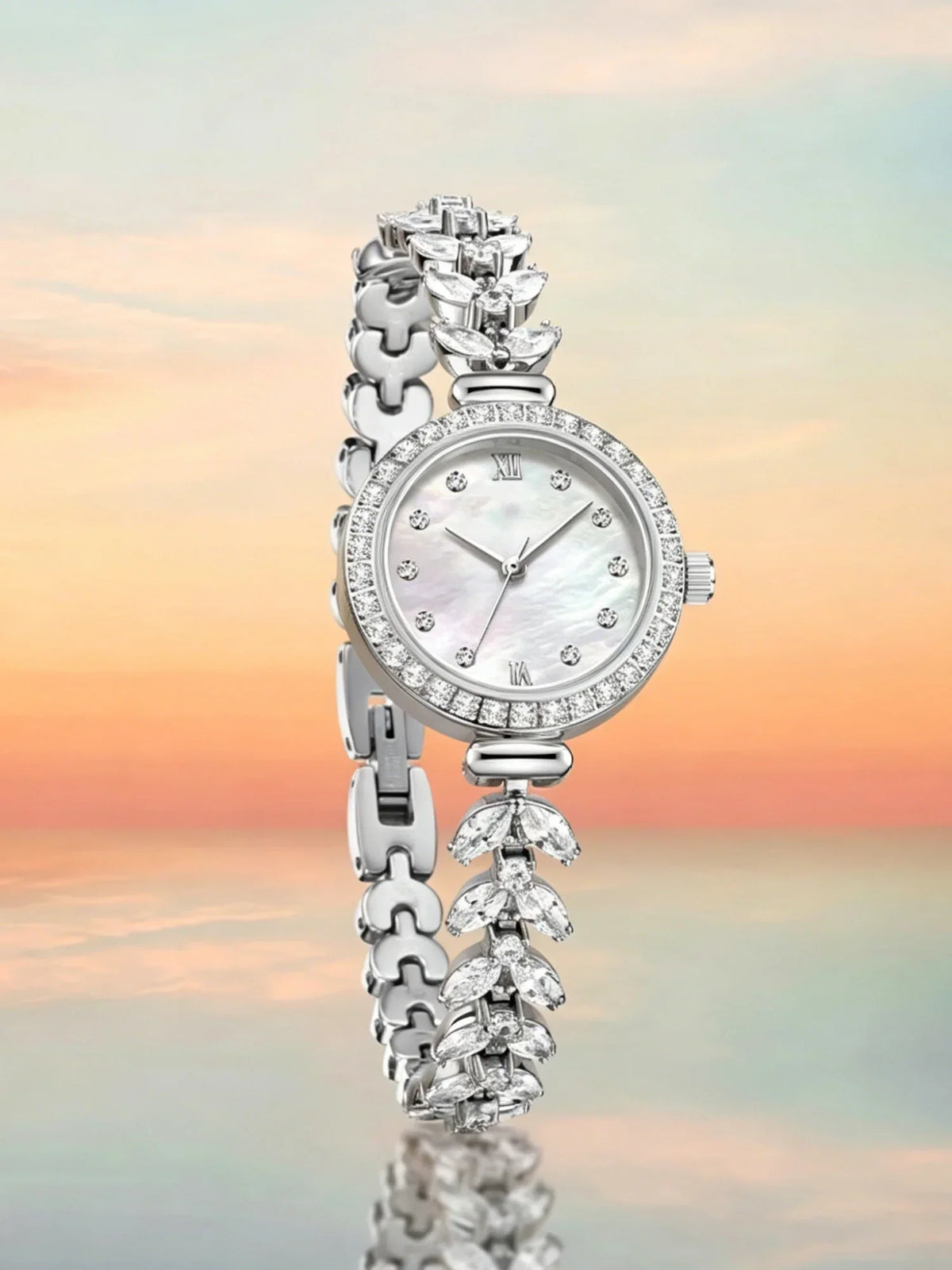 Women's crystal claw-setting luxury quartz bracelet watch by TrendLux Wear showing a sleek gold-tone wristwatch with sparkling crystal accents.