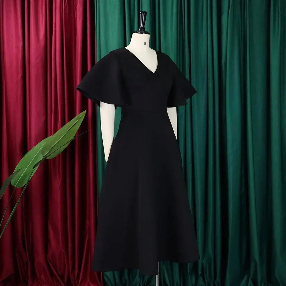 TrenLux Wear Women's Polyester High Waist Flare Sleeve Pleated A-Line Midi Dress The Glow Sanctuary