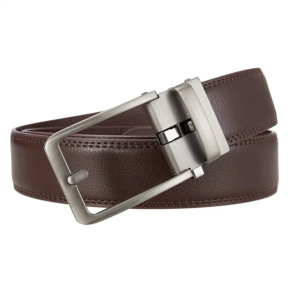 Men's genuine leather belt with luxury automatic buckle in brown and black, adjustable 105–170cm, by TrendLux Wear.