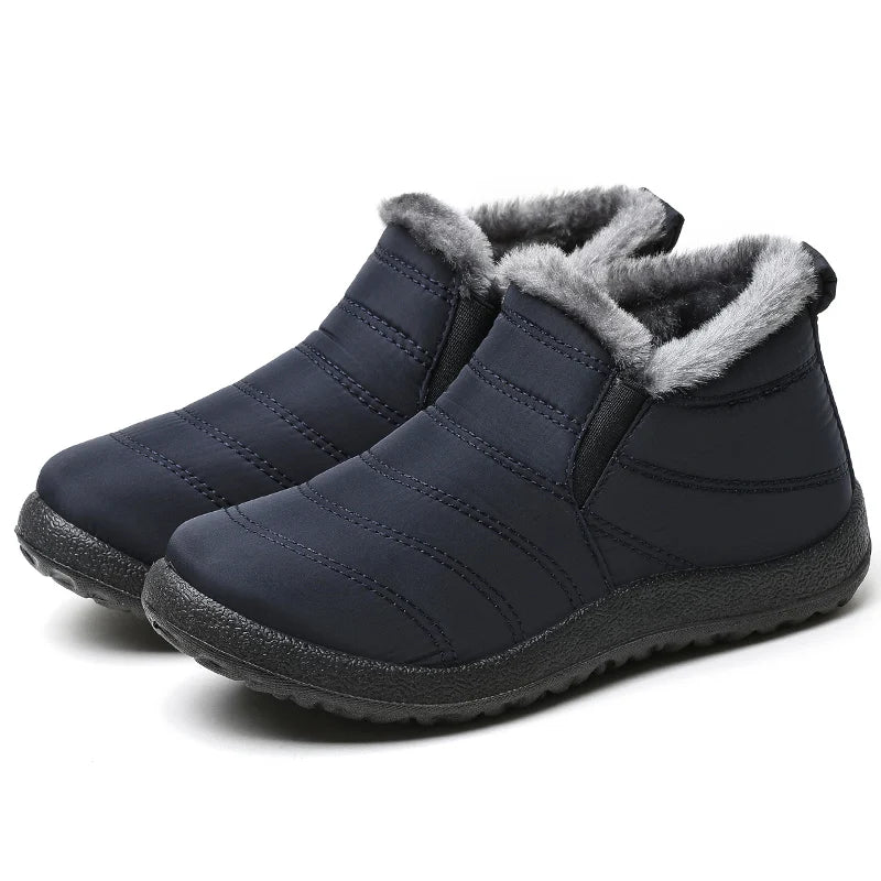 Men's Slip-On Fur Snow Ankle Boots – Warm Winter Plush Footwear