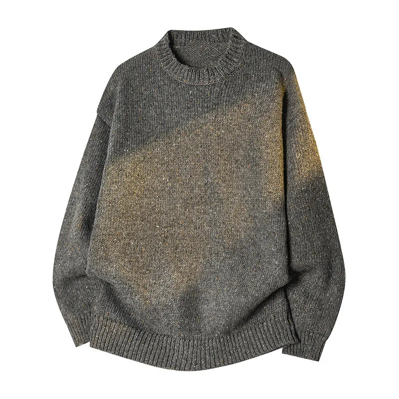 Men's oversized round neck pullover sweater by TrendLux Wear in warm polyester knit, available in three colors, shown in black.