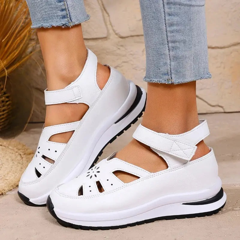 TrenLux Wear Women's PU Buckle Strap Closed Toe Wedge Office & Career Sandals TrenLux Wear