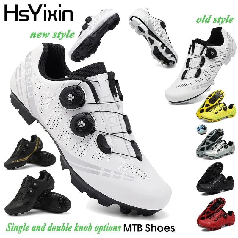 Men's MTB cycling shoes by TrendLux Wear, black and gray with adjustable straps and durable sole for mountain biking.