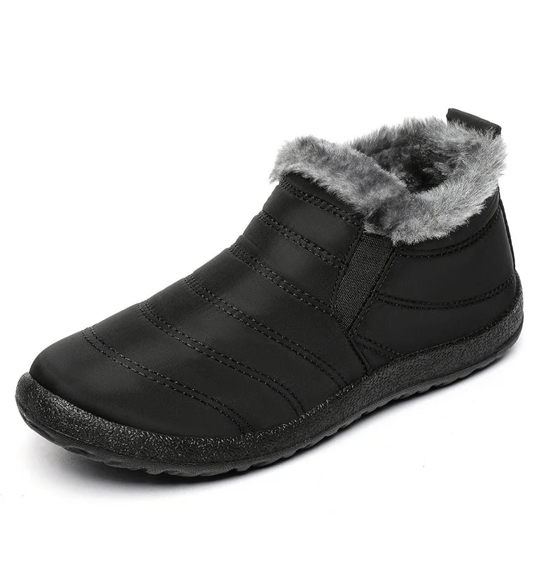 Men's Slip-On Fur Snow Ankle Boots – Warm Winter Plush Footwear