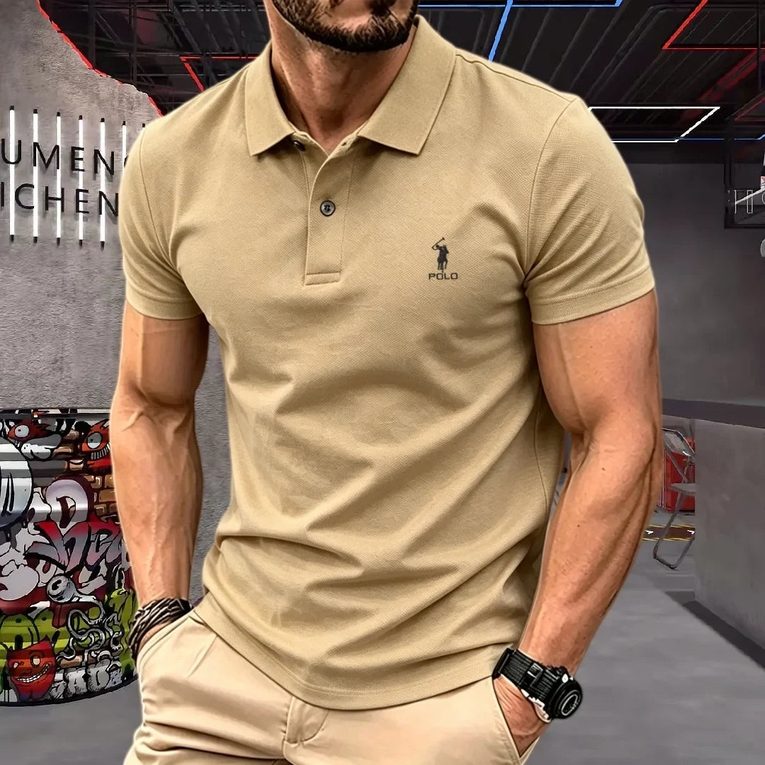Men's Embroidered Cotton Short-Sleeve Polo