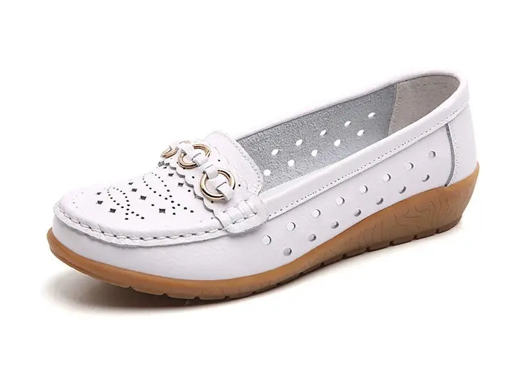 TrenLux Wear Women's Breathable Hollow Wedge Loafer Pumps — Slip-On Leather Flats, Sizes 35–44 TrenLux Wear