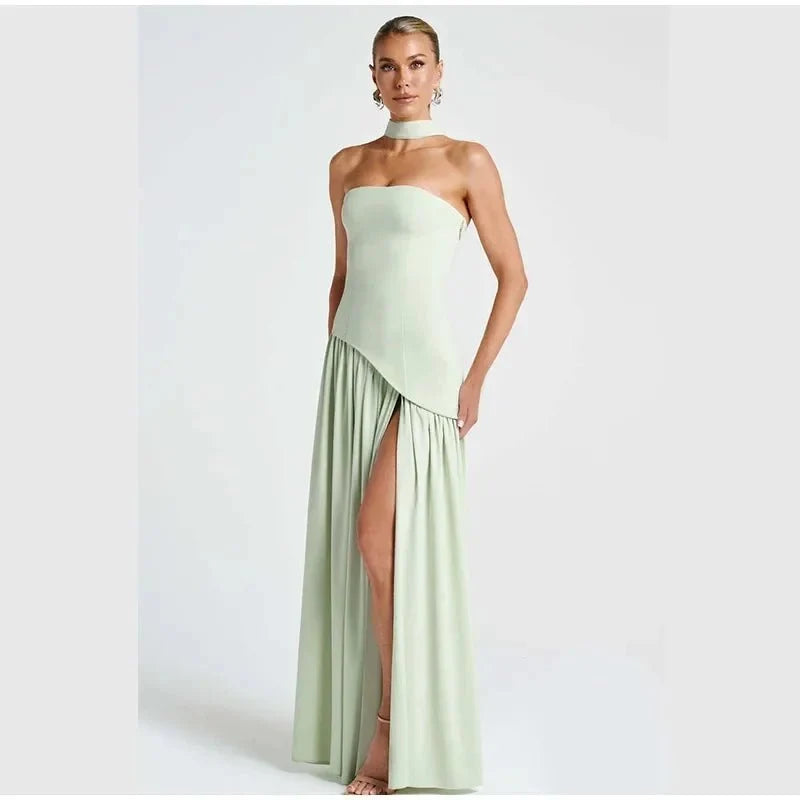 Women's Strapless Backless Maxi Dress with Ribbon Scarf - TrendLux Wear