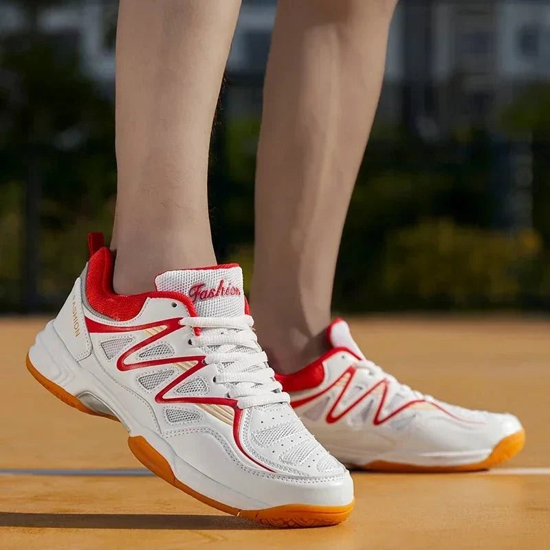 Unisex breathable athletic court sneakers by TrendLux Wear, suitable for tennis and volleyball, in various sizes.