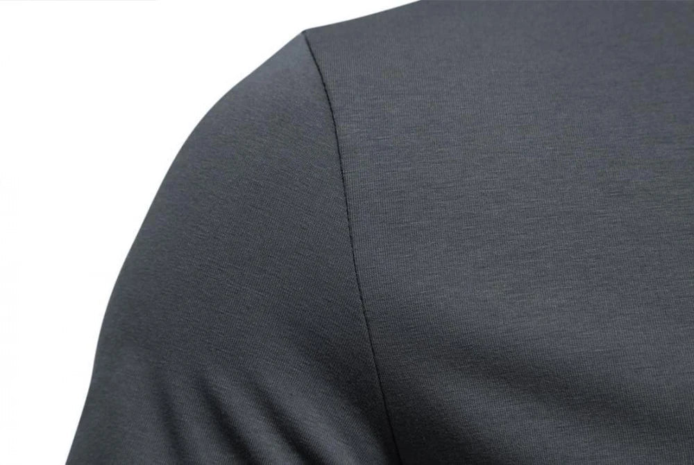 Men's slim fit Henley T-shirt by TrendLux Wear, breathable and moisture-wicking, in black, white, and grey, available in S–3XL.