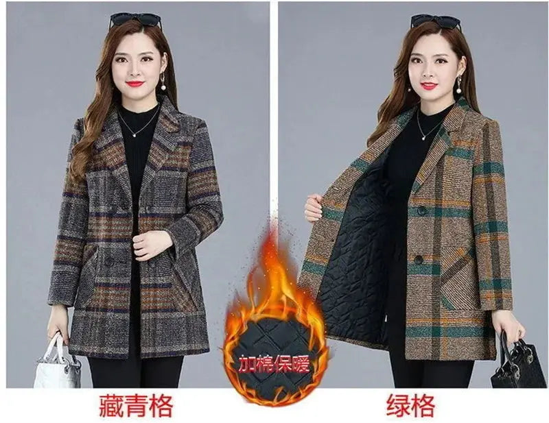 TrenLux Wear Women's Plaid Woolen Overcoat — Elegant Double-Breasted Autumn Winter Coat TrenLux Wear