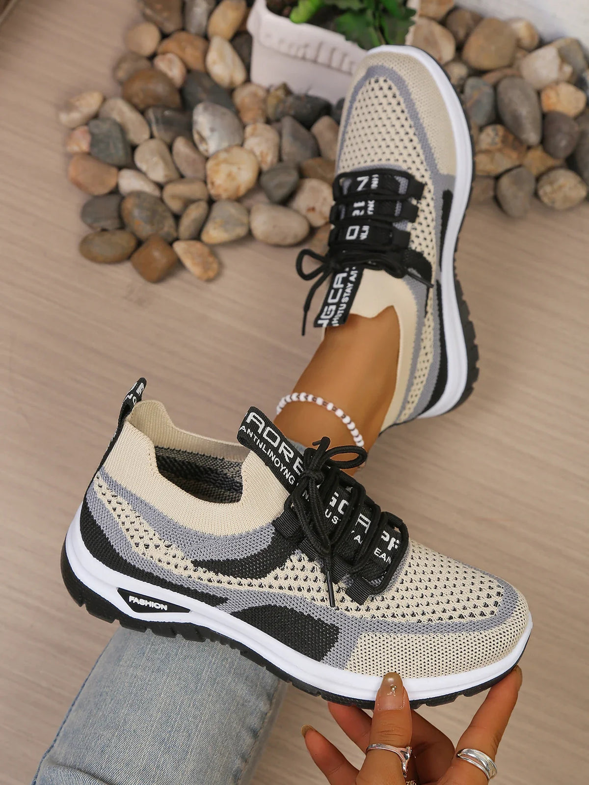 Women's Two-Tone Casual Sneakers | Lace-Up Fabric Low-Top Shoes | Summer 2026 - TrendLux Wear