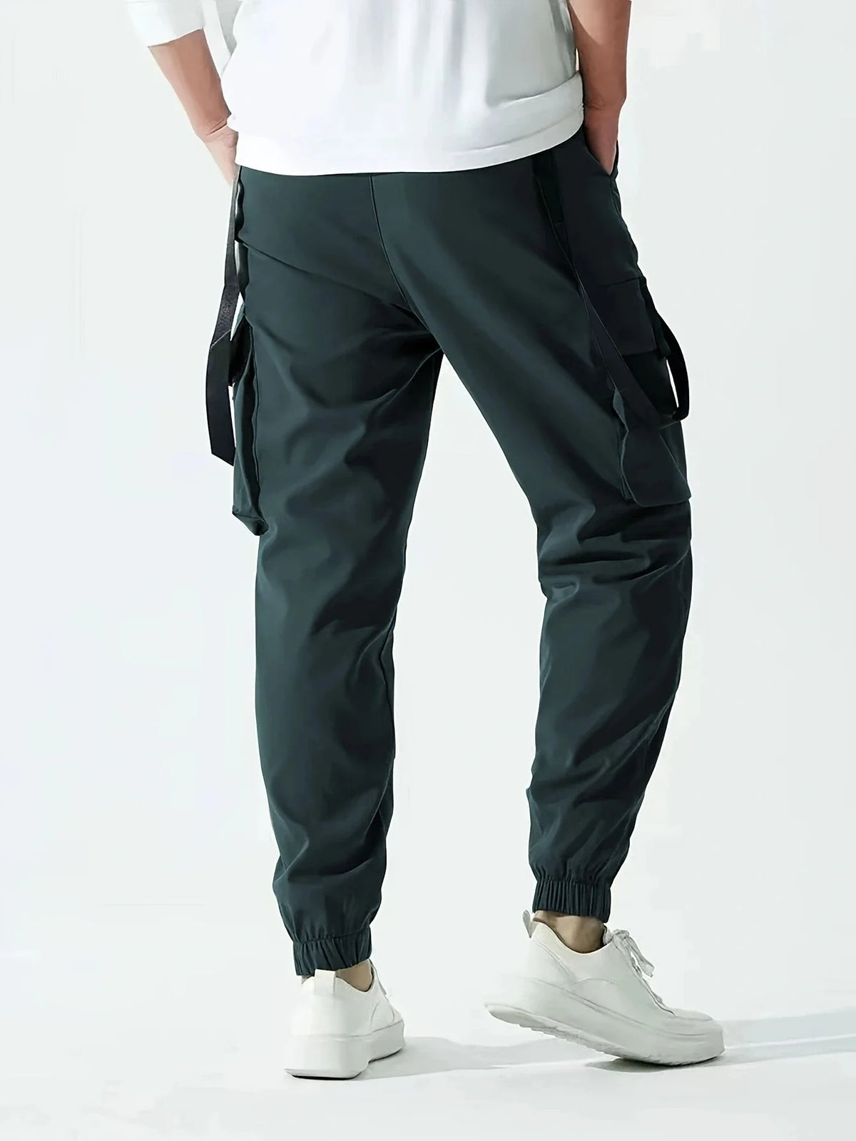 Men's Techwear Cargo Joggers by TrendLux Wear with drawstring, multiple pockets, and a modern hip hop style in six colors.