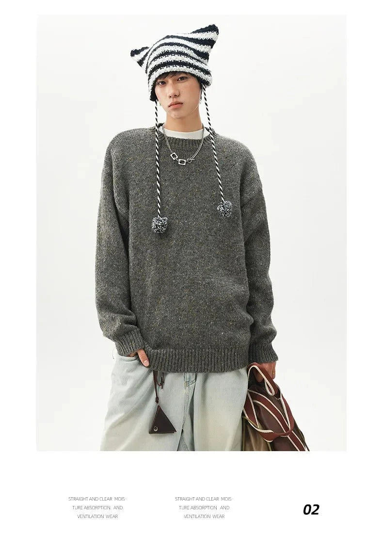 Men's oversized round neck pullover sweater in warm polyester knit, available in three colors by TrendLux Wear.